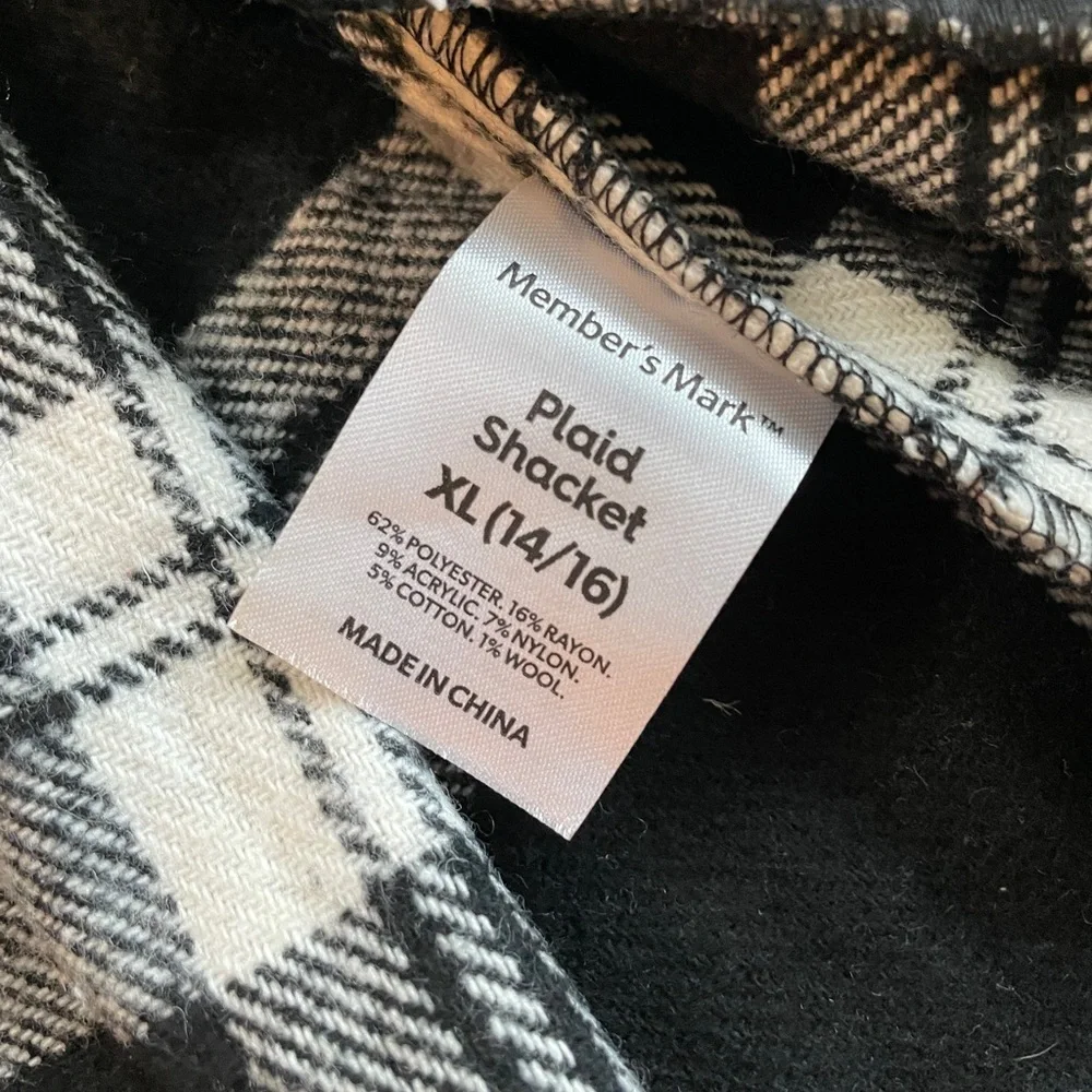 Member's Mark Black White Buffalo Plaid Fleece Shacket Size Youth XL (14/16)